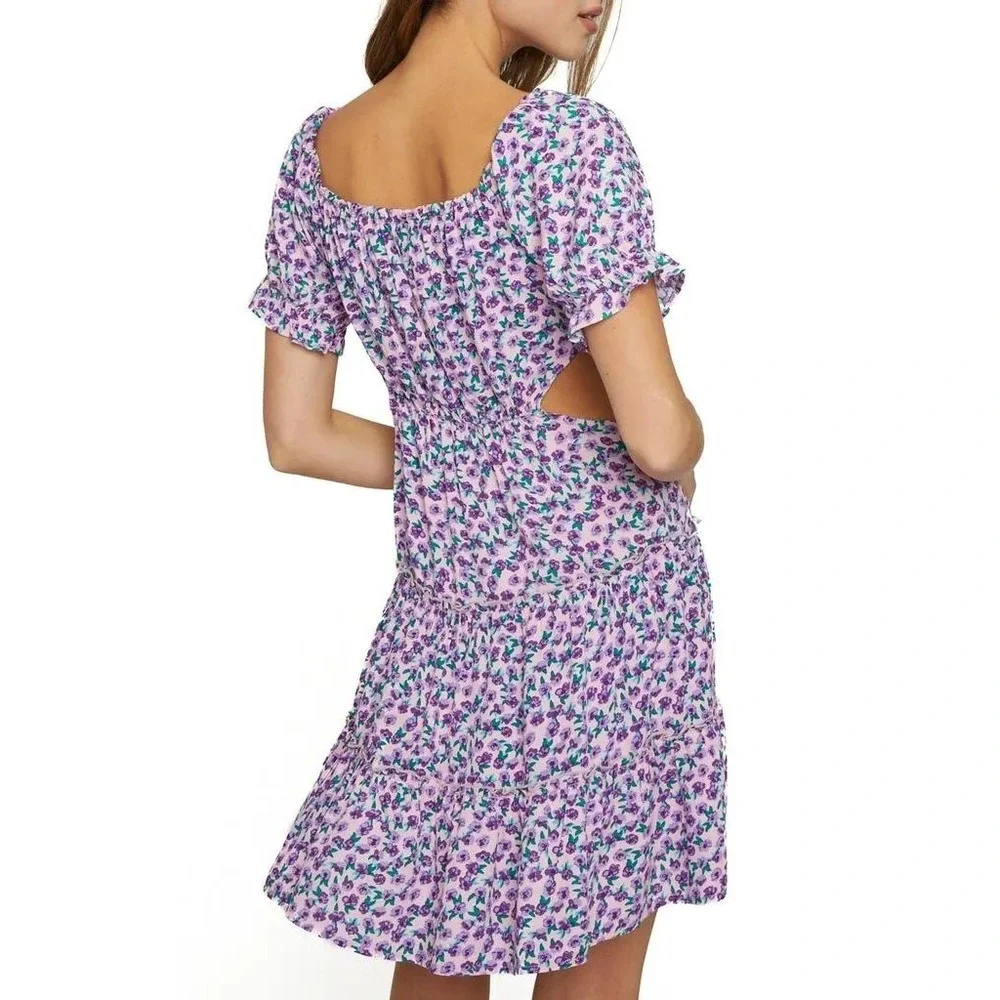 NWT Know One Cares Women's Scoop Neck Floral Print Cutout Tiered Dress Sz S - Picture 3 of 7